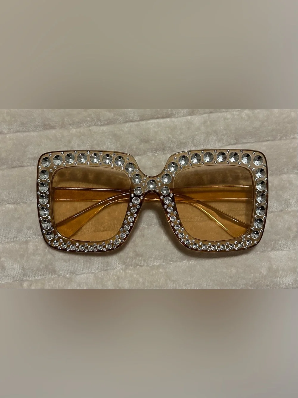 Embellished Amber Square Sunglasses with Crystal Accents